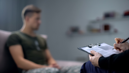 soldier receiving treatment for PTSD